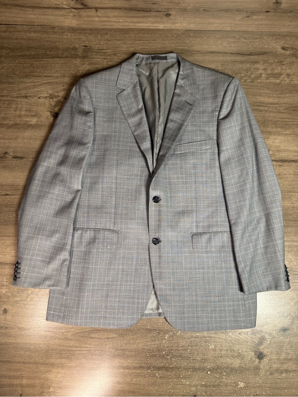 Byron Mens 44R Blazer Super 150 Wool Gray Glen Plaid Canvas Blazer Italy Fabric